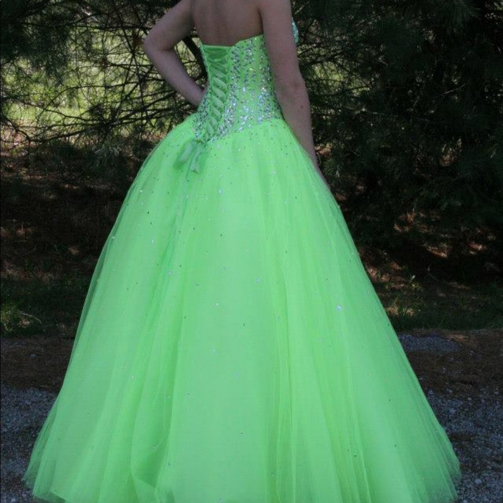 Lime green ball gown **not Sherri Hill**